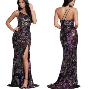 New PromGirl One Shoulder Floral Sequins Dress